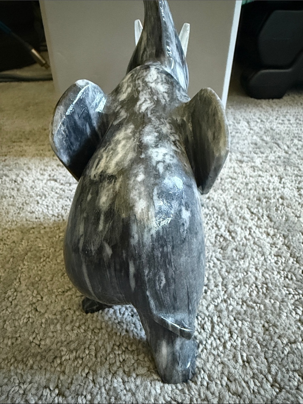 Decorative Black Marble Elephant Figurine with White Tusks - Picture 2 of 5